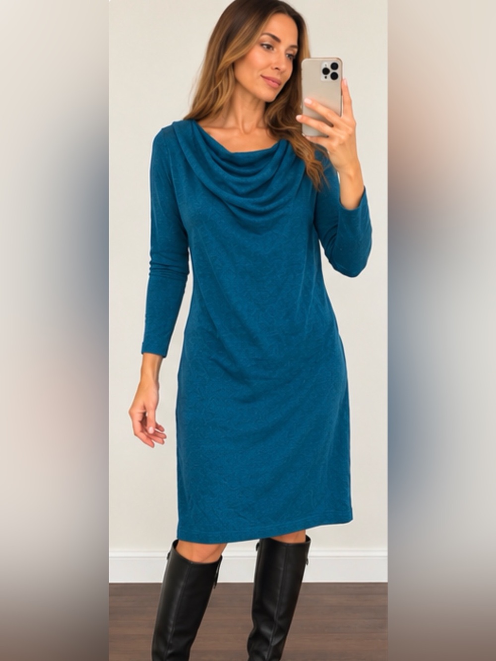 Contemporaine Simons Teal Wool Blend Cowl Neck Knit Dress XL NWOT
